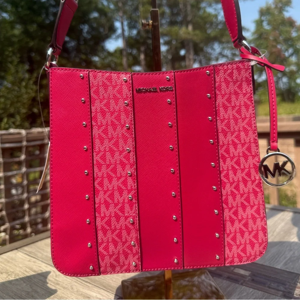 NWT! Michael Kors Jet Set Small Studded Patchwork and Signature Logo Crossbody - Picture 2 of 7